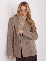 Brązowo-biała dwurzędowa marynarka z kaszmiru