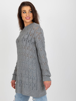 Hurt Szara ażurowa sukienka dzianinowa z długim rękawem