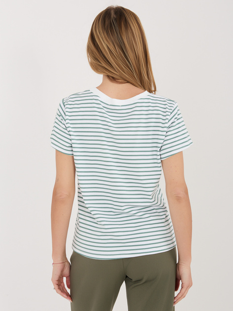 Biało-khaki t-shirt z haftem w kształcie serca