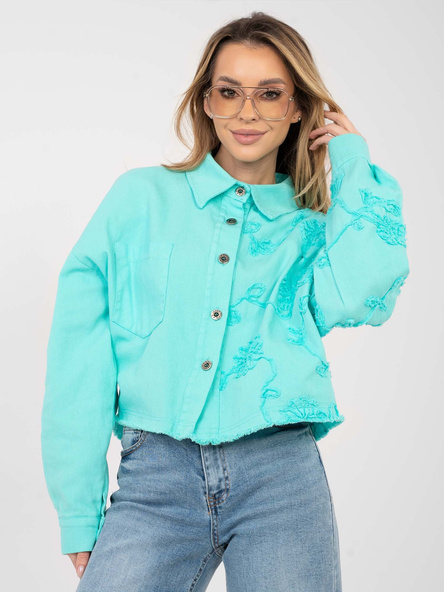 Turkusowa jeansowa kurtka z kieszenią RUE PARIS