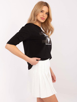 Hurt Czarna bawełniana bluzka damska z nadrukiem