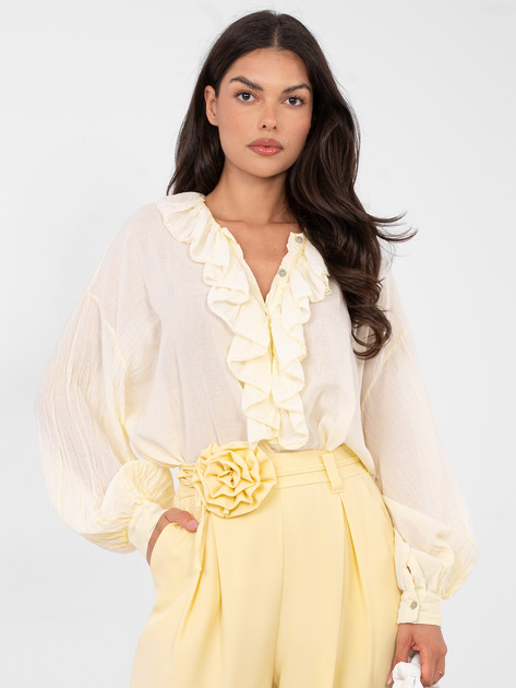 Jasnożółta damska bluzka boho z guzikami