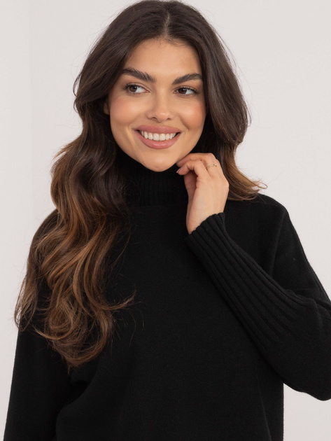 Hurt Czarny damski sweter basic o kroju overisze