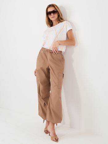 Beżowa bawełniana bluzka z krótkim rękawem 