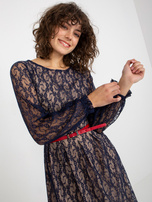 Hurt Granatowa koronkowa sukienka koktajlowa z naszywkami