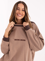 Dark beige women's sweatshirt with a round neckline.