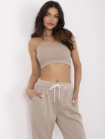 Beżowe dresowe spodnie z prostą nogawką