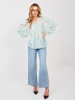 Jasnomiętowa elegancka koszula z falbanami