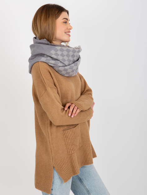 Hurtownia Szaro-biały damski komin zimowy z wełną