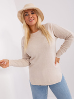 Hurt Jasnobeżowy sweter plus size z okrągłym dekoltem