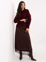 Burgundy boucle sweater with a wool blend.