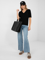 Czarny klasyczny sweter z krótkim rękawem 