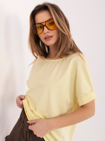 Pastelowa żółta bawełniana bluzka basic RUE PARIS 