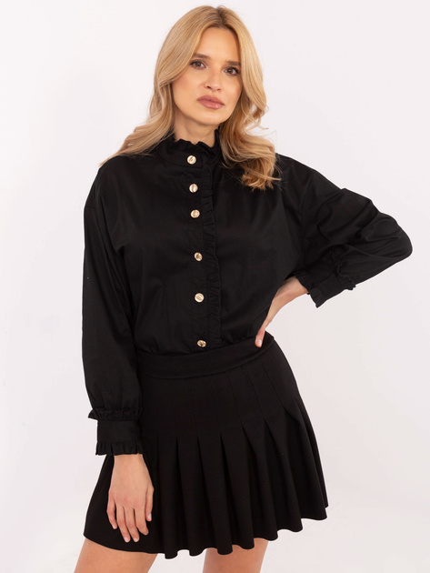 Hurt Czarna damska koszula z ozdobnymi guzikami
