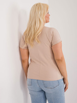 Hurtownia Beżowy damski t-shirt plus size z bawełny