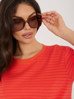 Fluo różowo-pomarańczowy t-shirt oversize w paski RUE PARIS