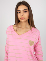 Hurt Różowo-beżowa bawełniana bluzka w paski BASIC FEEL GOOD