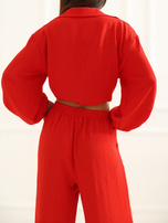 Red three-piece set with a crop top.