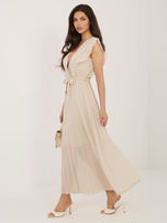 Beżowa rozkloszowana sukienka bez rękawów RUE PARIS