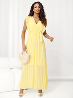 Jasnożółta rozkloszowana sukienka bez rękawów RUE PARIS