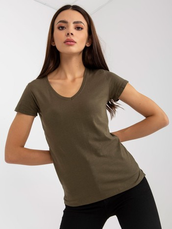 Hurtownia online Khaki gładki t-shirt plus size z bawełny