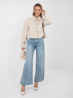 Beżowa jeansowa kurtka z kwiatową aplikacją RUE PARIS 