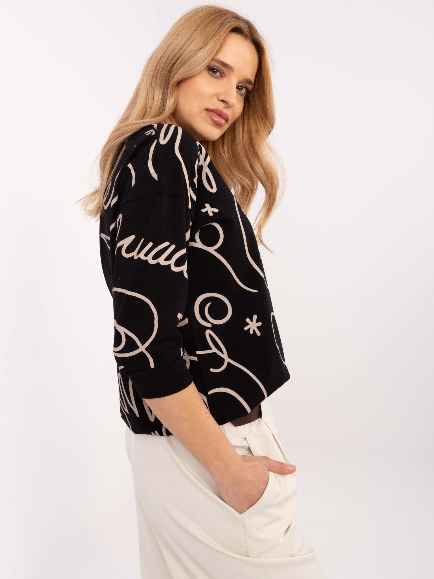 Czarna casualowa bluzka z rękawem 3/4 RUE PARIS 