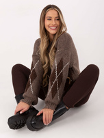 Czekoladowe dzianinowe legginsy w prążek STITCH & SOUL 