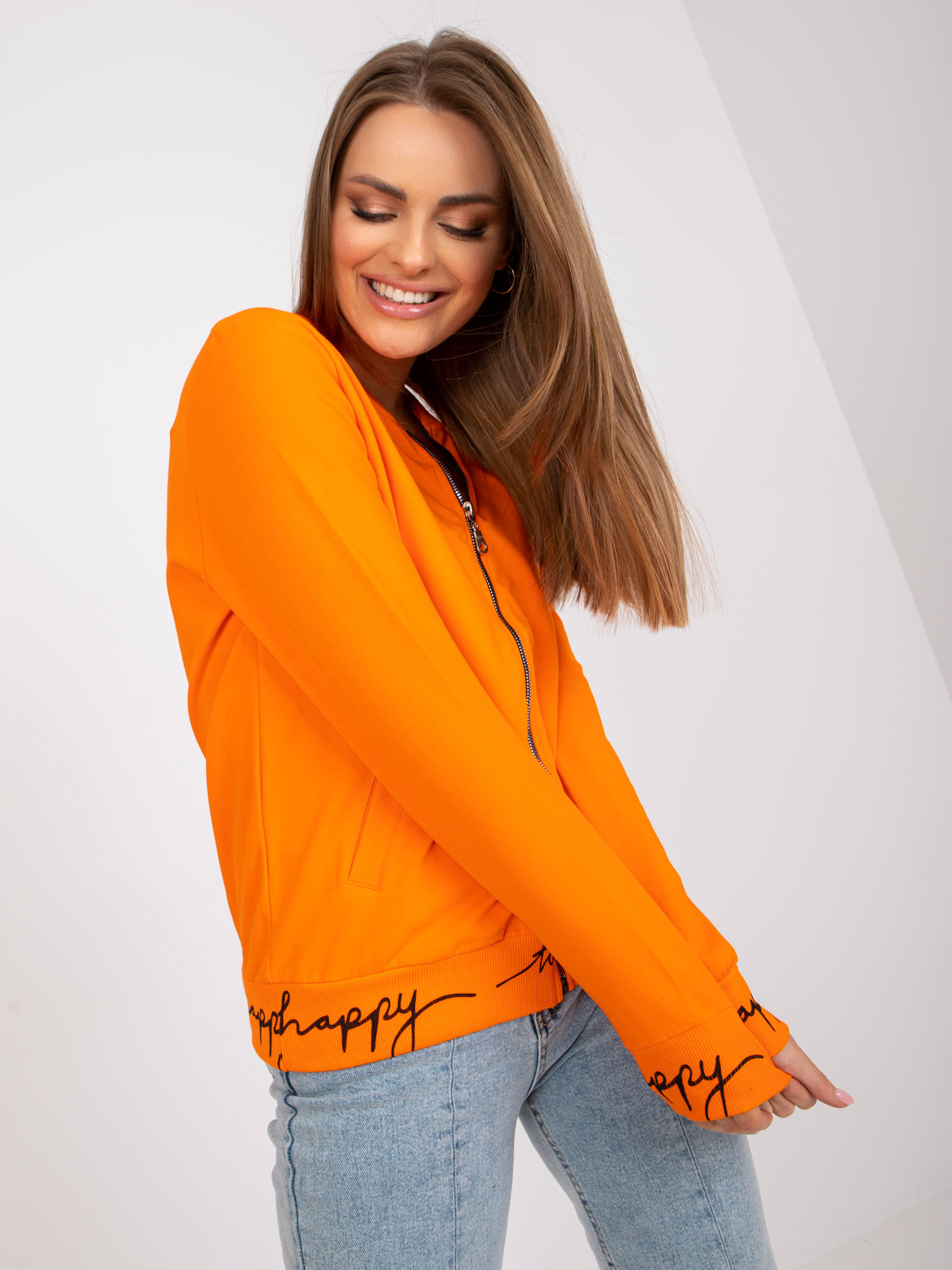 Orange Women's Hoodless Zipper Sweatshirt