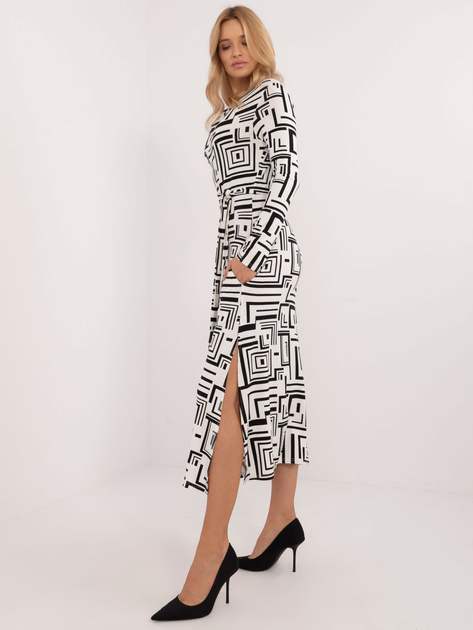 Hurt Biało-czarna midi sukienka z printem i paskiem
