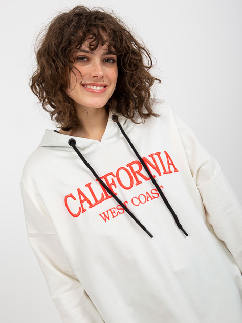 Hurt Ecru długa bluza oversize z napisem i kapturem