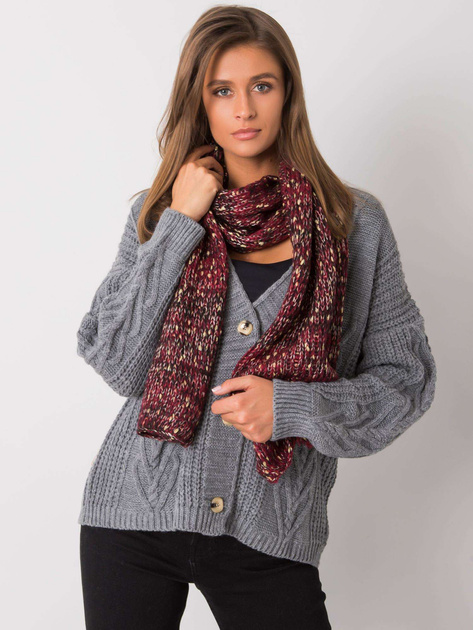 Bordowy szalik damski ze złotą nicią