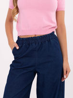 Navy wide leg jeans with pockets.