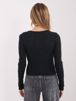 Czarna ażurowa bluzka basic z długim rękawem