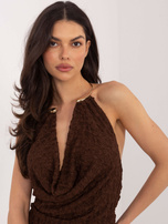 Czekoladowy koronkowy top z drapowaniem