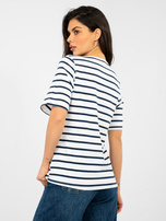 Biało-granatowy damski t-shirt basic w paski RUE PARIS  