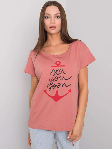 Brudnoróżowy t-shirt z nadrukiem Silva
