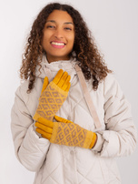 Dunkelgelbe zweiteilige Touch-Handschuhe.