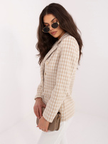 Beżowa elegancka marynarka w pepitkę