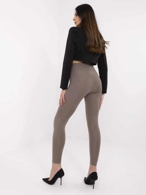 Kawowe damskie legginsy z ozdobnymi zatrzaskami