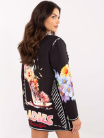 Hurt Czarna damska marynarka z nadrukiem i napisami