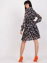 Czarna mini sukienka damska z printem w kwiaty i falbaną