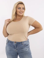 Camelowy bawełniany t-shirt basic plus size