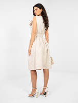 Helle beige elegante Kleid mit Blumenbrosche RUE PARIS.