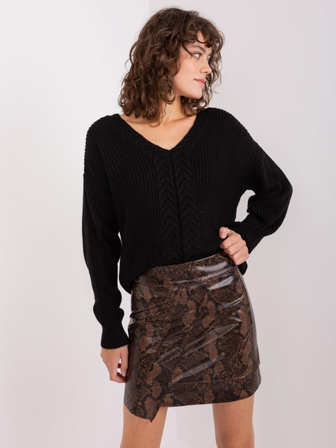 Hurt Czarny damski sweter klasyczny z dekoltem V