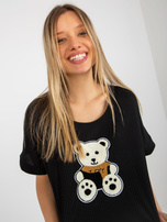 Hurtownia Czarna prążkowana bluzka oversize z misiem