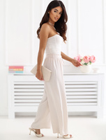 Jasnobeżowe szerokie spodnie z wiskozy