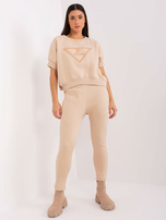 Hurtownia online Beżowy bawełniany komplet dresowy z bluzą