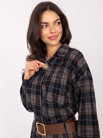 Granatowa rozpinana koszula w kratę