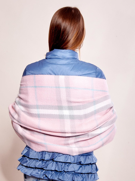 Szal damski w kratę różowy